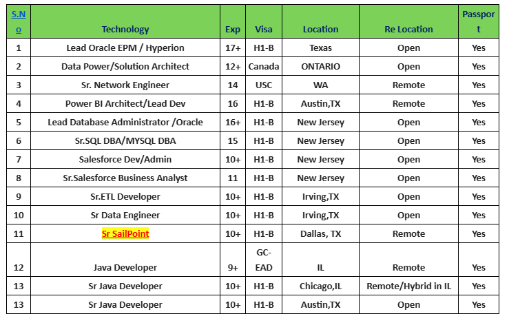 Sr SailPoint Jobs Hotlist