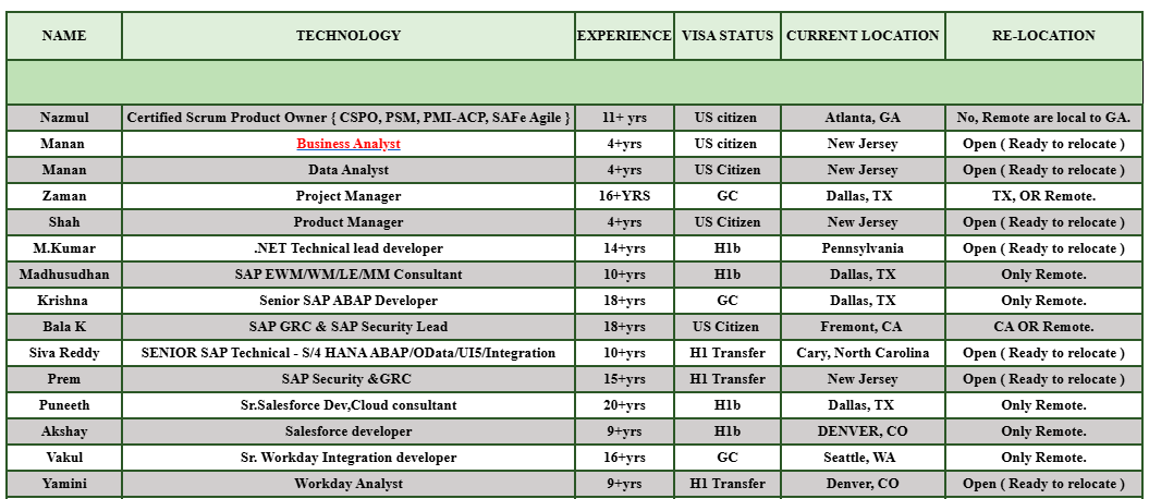 Business analyst hotlist