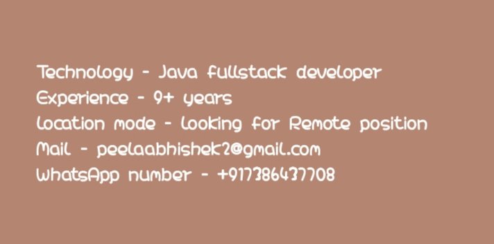 Consultant Available dor Remote position - Java fullstack developer - 9 ...